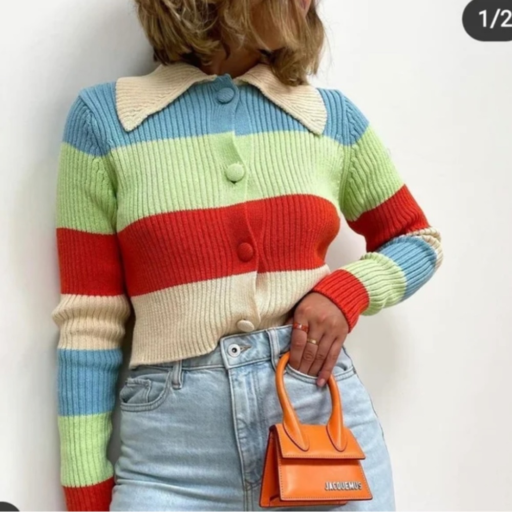 ZARA ribbed knit striped cardigan blogger insta favorite NWT - Picture 4 of 14